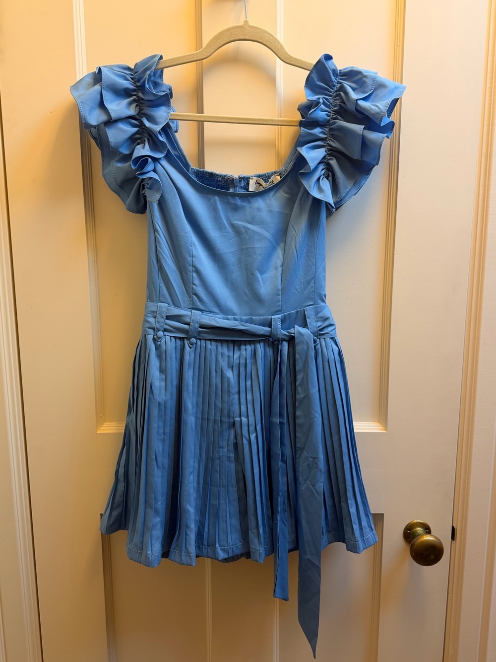 NWT Impressions Blue Pleated Ruffle Romper Size S